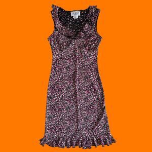 00's vintage black floral frilly fairy coquette y2k dress MEDIUM la belle